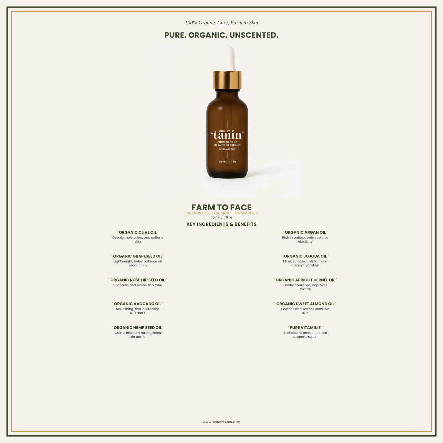 Farm to Face Organic Oil For Men - Unscented